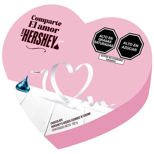 Chocolate Kisses HERSHEY'S Cookies and Cream Corazón Rosado Caja 102g
