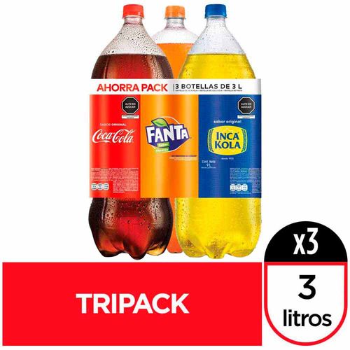 Gaseosa INCA KOLA + COCA COLA + FANTA Botella 3L Paquete 3un