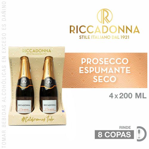 Espumante RICCADONNA Prosecco Botella 200ml Paquete 4un