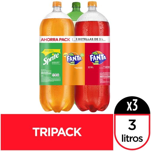 Gaseosa FANTA Naranja + FANTA Kola Inglesa + SPRITE Botella 3L Paquete 3un