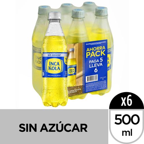 Gaseosa INCA KOLA Sin Azúcar Botella 500ml Paquete 6un