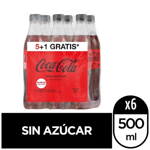 Gaseosa COCA COLA Sin Azúcar 6 Pack Botella 500ml