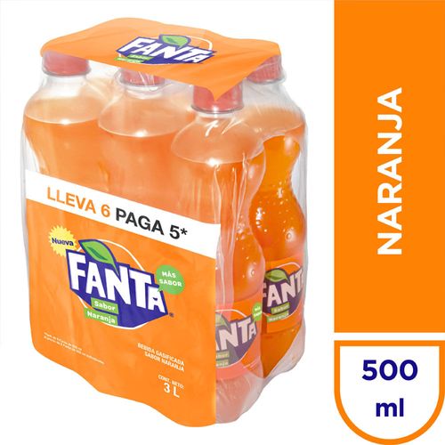 Gaseosa FANTA Naranja Botella 500ml Paquete 6un