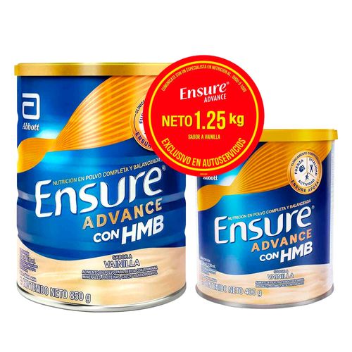 Complemento Nutricional ENSURE Advance Vainilla Lata 850g + Complemento Nutricional ENSURE Advance Vainilla Lata 400g