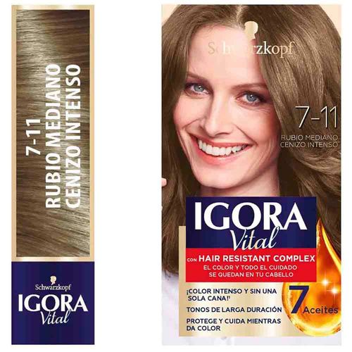 Tinte para Cabello IGORA Vital 7-11 Rubio Mediano Cenizo Intenso Caja 1un