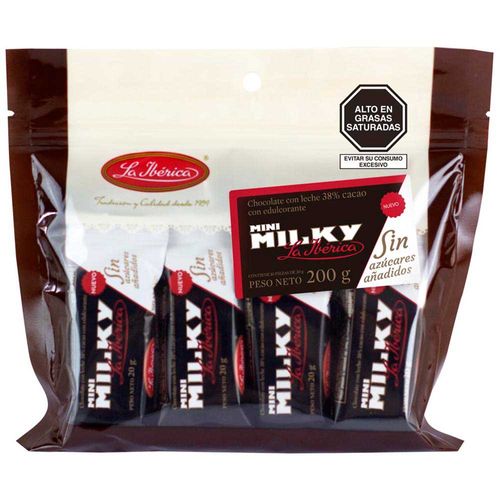 Chocolates LA IBERICA Mini Milky Sin Azúcar Paquete 10un Bolsa 200g