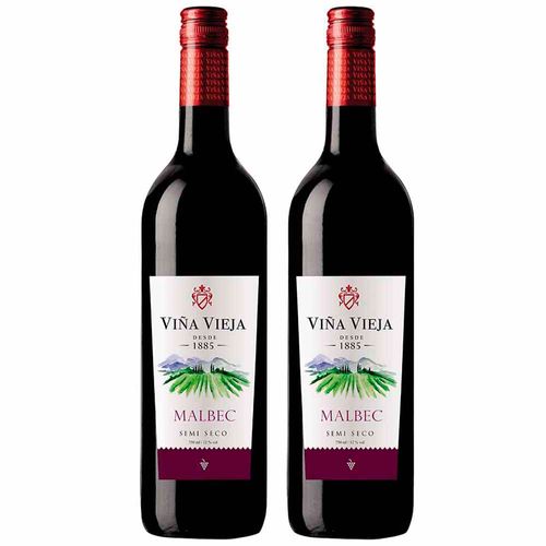 Vino Tinto VIÑA VIEJA Malbec Merlot Semi Seco Botella 750ml 2un