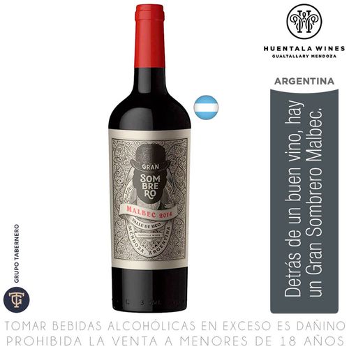 Vino Tinto GRAN SOMBRERO Malbec Botella 750ml