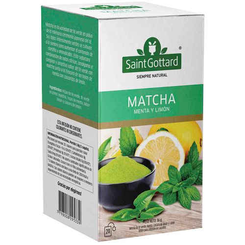 Té Verde de Menta y Limón SAINT GOTTARD Matcha Caja 20un