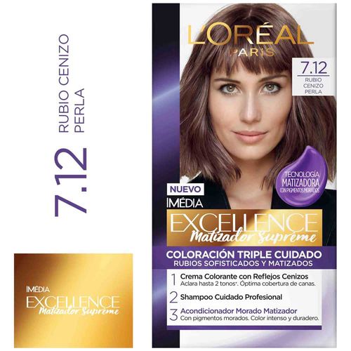 Tinte para Cabello EXCELLENCE Mujer 7.12 Rubio Cenizo Perla Caja 1un