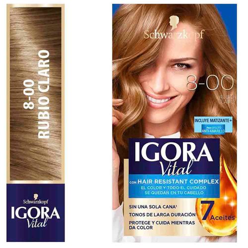 Tinte para Cabello IGORA Vital 8-0 Rubio Claro Caja 1un