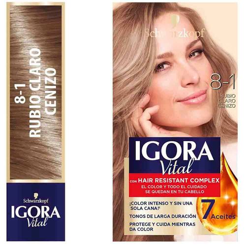 Tinte para Cabello IGORA Vital 8-1 Rubio Claro Cenizo Caja 1un