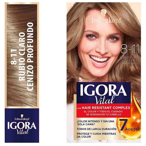 Tinte para Cabello IGORA Vital 8-11 Rubio Claro Cenizo Caja 1un