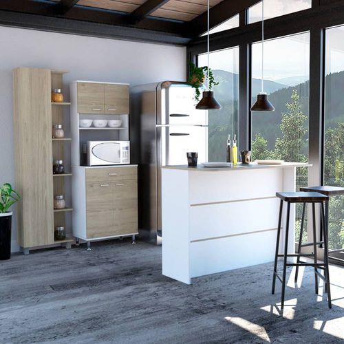 Combo Kitchen 58 Mueble Cocina 60 + Barra De Cocina + Optimizador - Rovere / Blanco