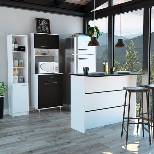 Combo Kitchen 28 Mueble Cocina 60 + Barra De Cocina + Optimizador - Wengue / Blanco