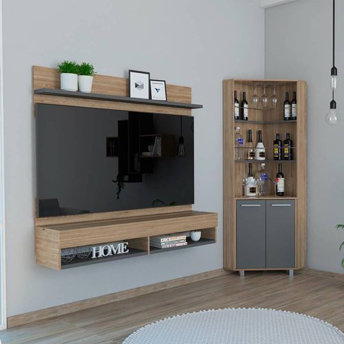 Combo The Wall 2 - Panel De Tv60 + Bar Alto - Miel / Plomo