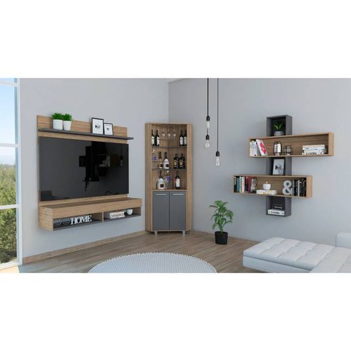 Combo The Wall 4 - Panel De Tv60 + Bar Alto + Repisa 2B - Miel / Plomo