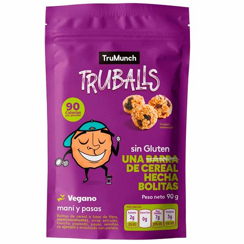 Bolitas de Cereal TRUBALLS Maní y Pasas Doypack 90g