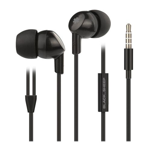 Audífonos in ear con micrófono Black Sheep Smoke Mic, almohadillas de silicona, conector 3.5mm, control de música y llamadas, negro