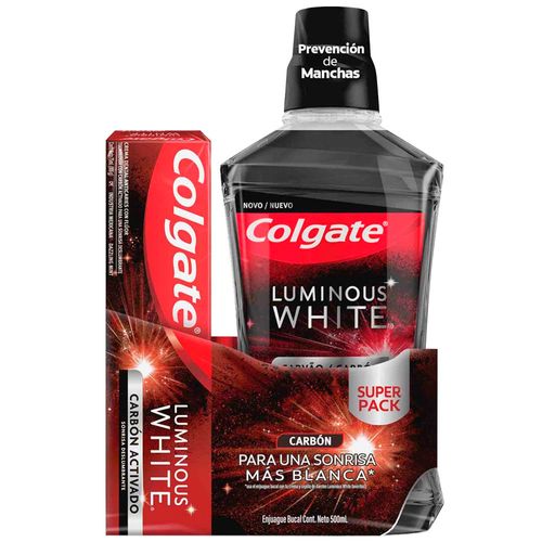 Pack Enjuague Bucal COLGATE Luminous White Frasco 500ml + Crema Dental COLGATE Luminous White Caja 75ml