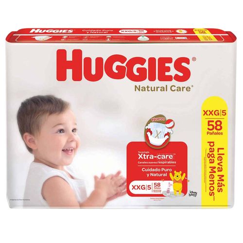 Pañales para Bebé HUGGIES Natural Care Talla XXG Paquete 58un