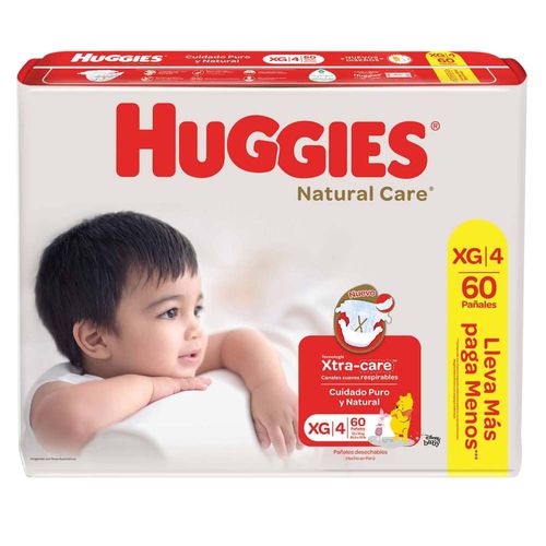 Pañales para Bebé HUGGIES Natural Care Talla XG Paquete 60un