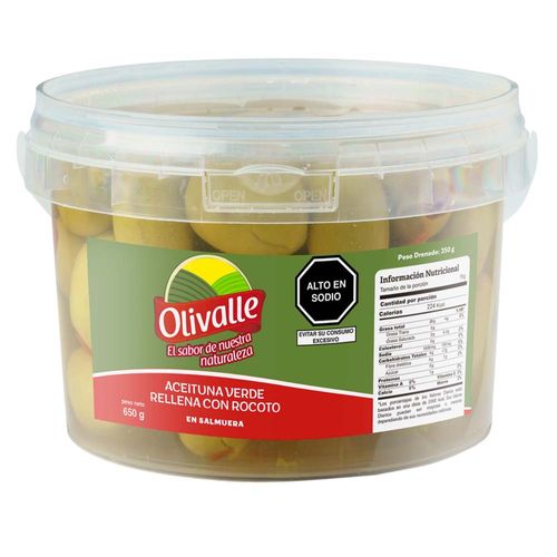 Aceituna Verde Rellena con Rocoto OLIVALLE Balde 350g