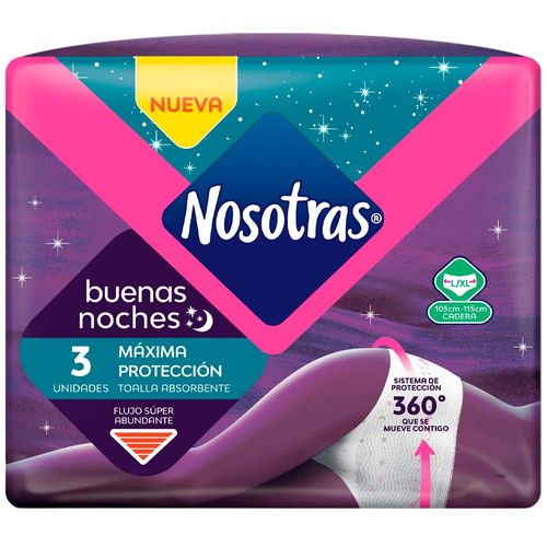 Toallas Higiénicas NOSOTRAS Buenas Noches Talla L-XL Paquete 3un