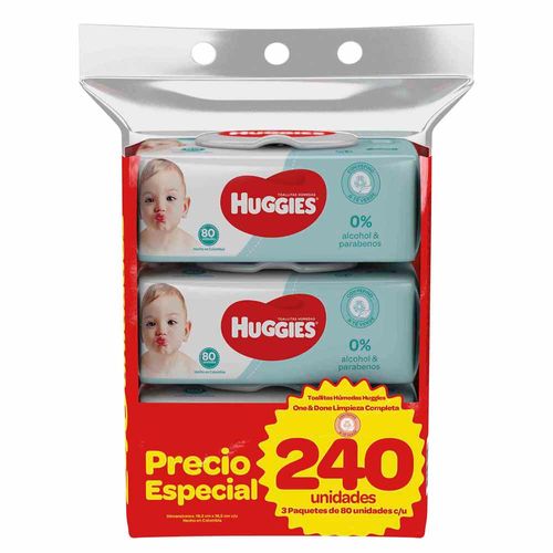 Toallitas Humedas HUGGIES One & Done 3 Paquetes de 80un