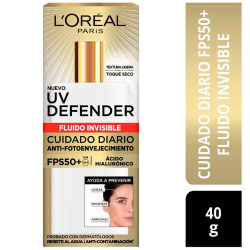 Bloqueador UV Defender L'ORÉAL Fluido Invisible FPS50 Frasco 40g