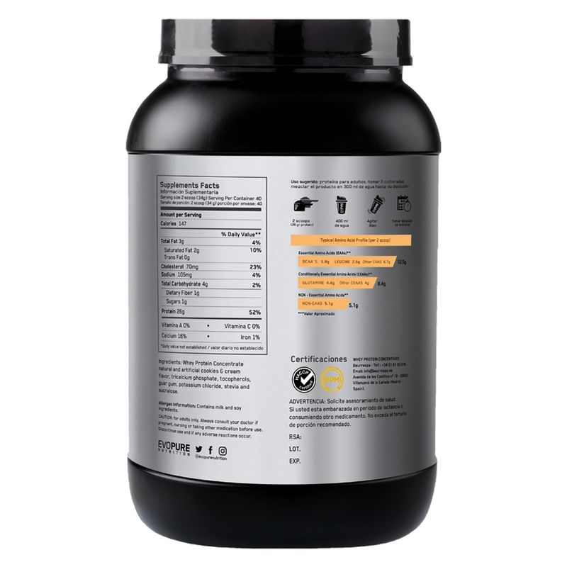 Proteina-Evopure-Whey-Concentrate-3lb-Cookies-and-Cream---Shaker