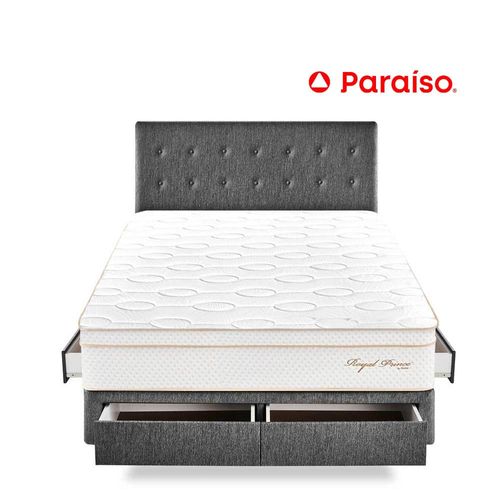 Juego de Dormitorio Paraíso Royal Prince con cajones 2 Plazas + 2 almohadas viscoelásticas + protector