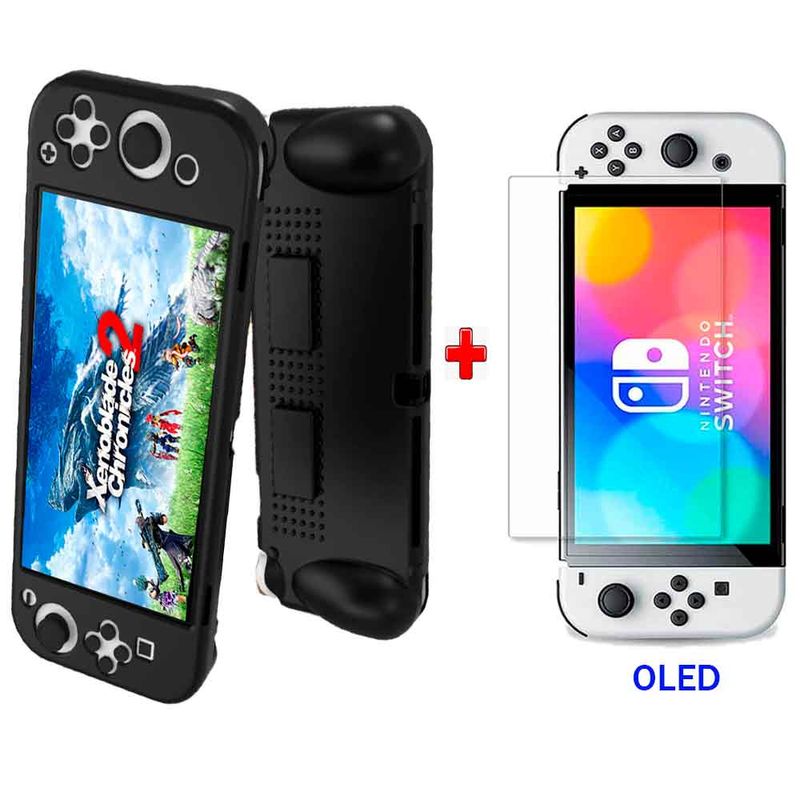 Pack-Case-para-Nintendo-Switch-Oled-Negro---Mica-Vidrio-Silicon-pgtec