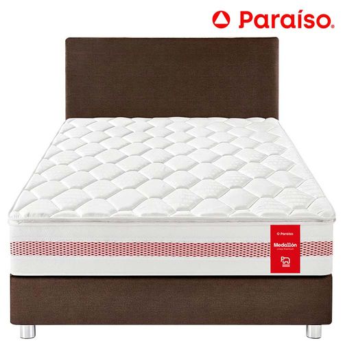Dormitorio PARAISO Medallón Chocolate Queen + 2 Almohadas + Protector