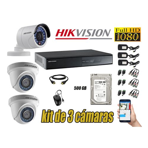 Kit 3 Cámaras de Seguridad Hikvision Full Hd 1080P mas Disco 500Gb Hdmi