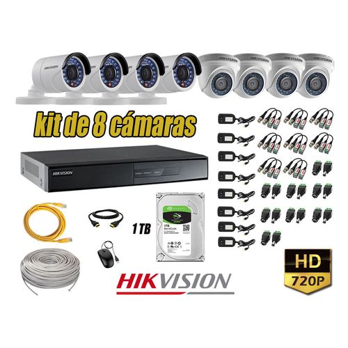 Kit 8 Cámaras de Seguridad Hikvision Hd 720P mas Disco 1Tb Completo P2P