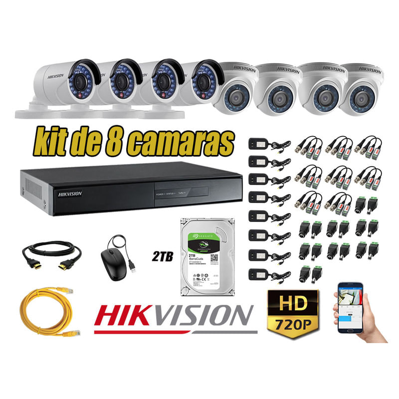 Kit 8 Cámaras De Seguridad Hikvision Hd 720p Mas Disco 2tb Hdmi P2p Shopstar 