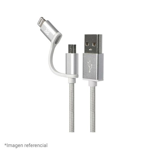 Cable 2 En 1 Klip Xtreme KAC-210SV Con Conector Lightning, Silver (KAC-210SV)