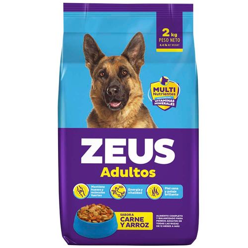 Comida para Perro ZEUS Adulto Carne y Arroz Bolsa 2Kg