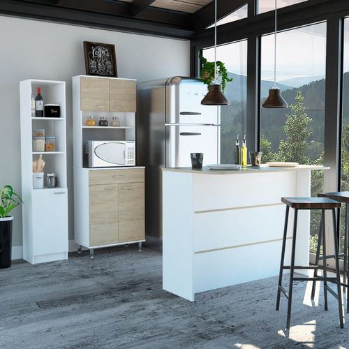 Combo Kitchen 29 Mueble Cocina 60 + Barra De Cocina + Optimizador - Rovere / Blanco