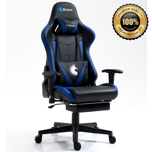 SILLA GAMER DREIZT APOLO SERIES AZUL PRO 180° RECLINABLE ALTA CALIDAD CON POSAPIES