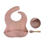 Set-de-babero-con-bolsillo---bowl-de-silicona---Rosa-bebe