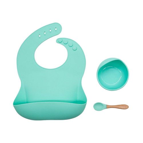 Set de babero con bolsillo + bowl de silicona - Menta