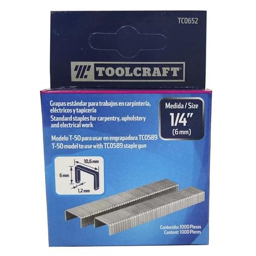 Grapas de 1/4" X 1000 Unid para Engrapadora Toolcraft TC0652
