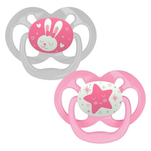 Set 2 unids. Chupones Advantage 6-18 MESES  que brilla en la oscuridad. Color: Rosa