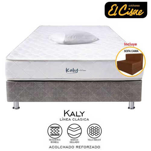 Cama EL CISNE Kaly 1.5 Plazas +Colchon + Box Tarima + Sofa Cama + 01 Almohada