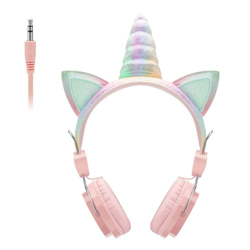 Audifono On Ear con micrófono i2Go diseño de Unicornio, almohadillas acolchadas, conector 3.5 mm, rosado