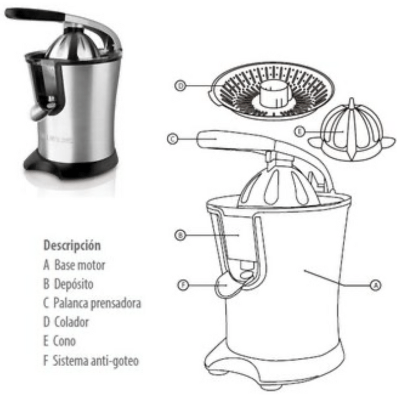 Taurus – Exprimidor Naranjas Citrus Legend 300W Acero INOX, Vertido  Continuo con Palanca + Deposito 650mL - Doble sistema, Desmontable Fácil  Limpieza, Regulador Pulpa Electrico, Antigoteo