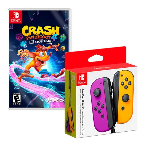 Joy Con Neon Morado Y Naranja + Crash Bandicoot 4 It'S About Time Nintendo Switch