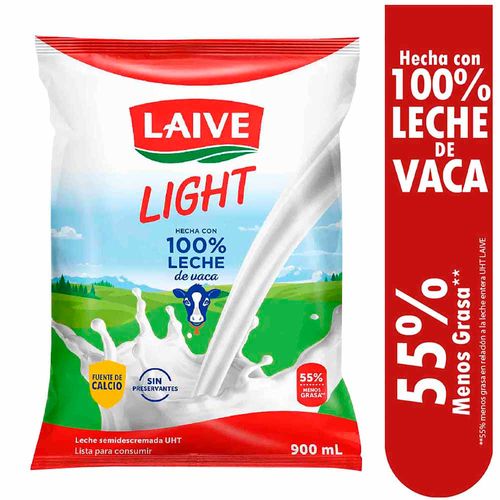 Leche UHT LAIVE Entera Light Bolsa 900ml